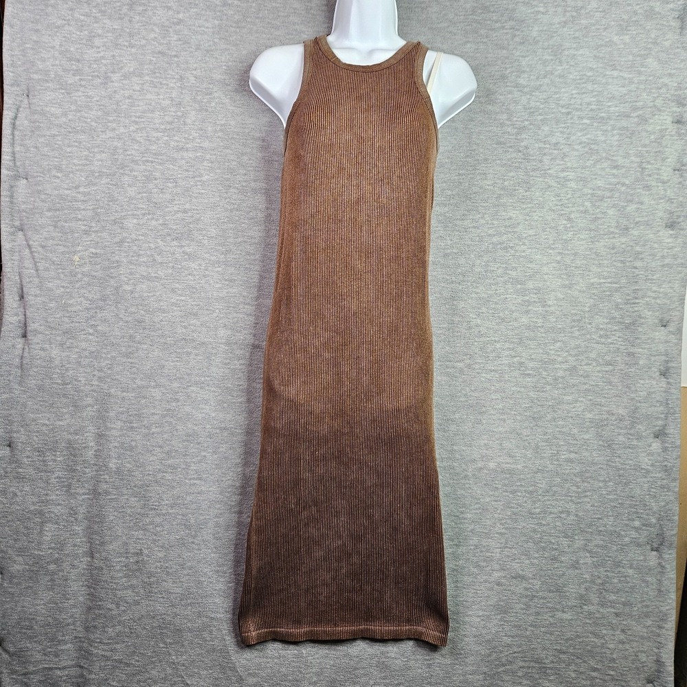 Crave Fame Women Ribbed Midi Dress M Brown Sleeveless Bodycon Stretch Casual